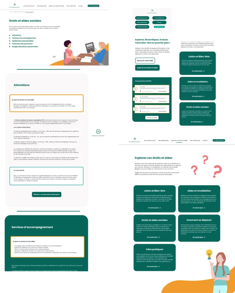 Handikapables website sections mock up